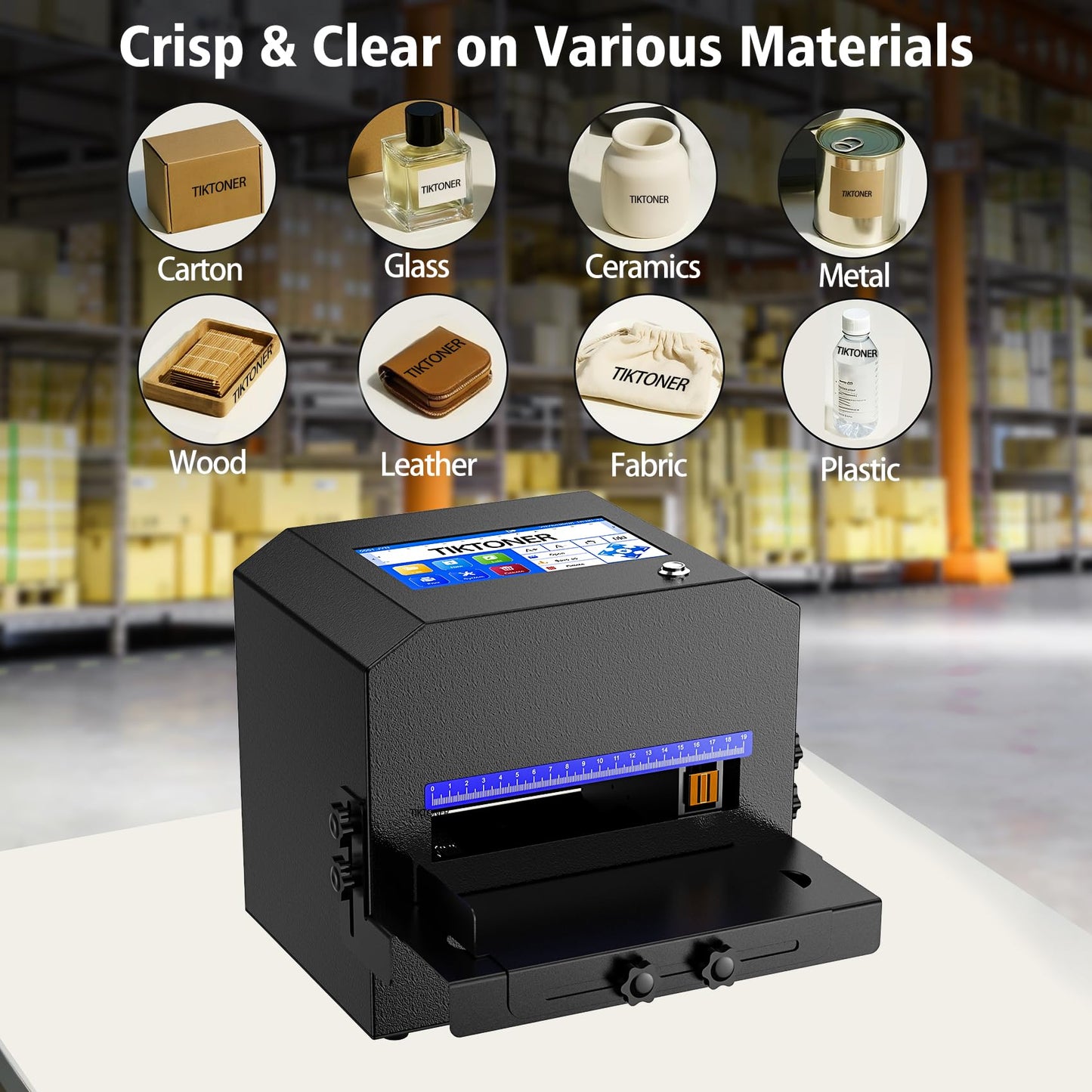 TIKTONER Inkjet Coding Machine with 42ml Fast Dry Ink Cartridge, Date Printing Machine with 7" Touch Screen, Metal Inkjet Coder Print on Various Materials Batch Code Printer for Text Date Lot Number