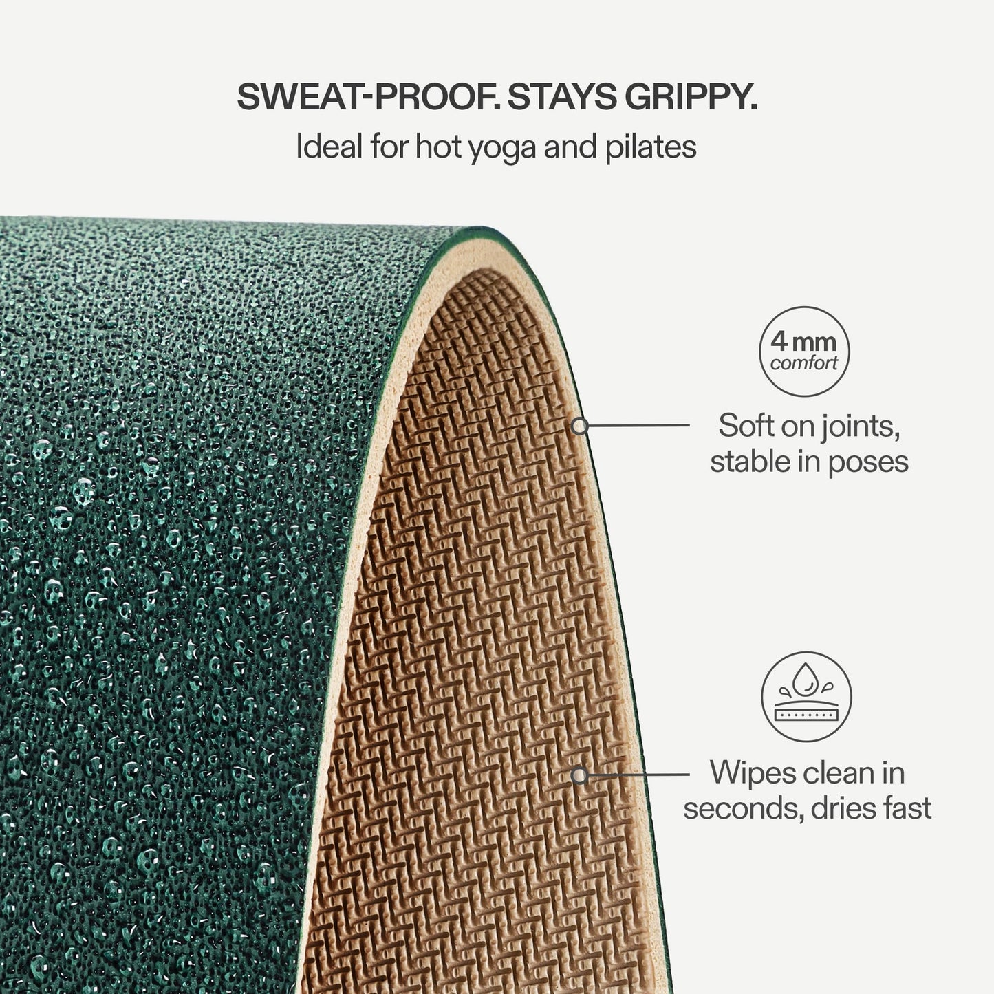 Vesstra Premium Yoga Mat – Sweat-Activated Non-Slip PU Grip I Natural Rubber Base I 4mm for Yoga, Pilates & Workouts