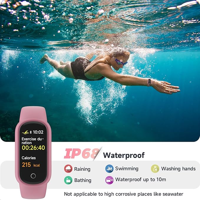 Fitness Tracker Watch with Heart Rate/Sleep Tracker/IP68 Waterproof, Activity Tracker with Pedometer Step Counter, Health Watch for Women with 14 Sports Compatible Android iOS, Parrot Pink