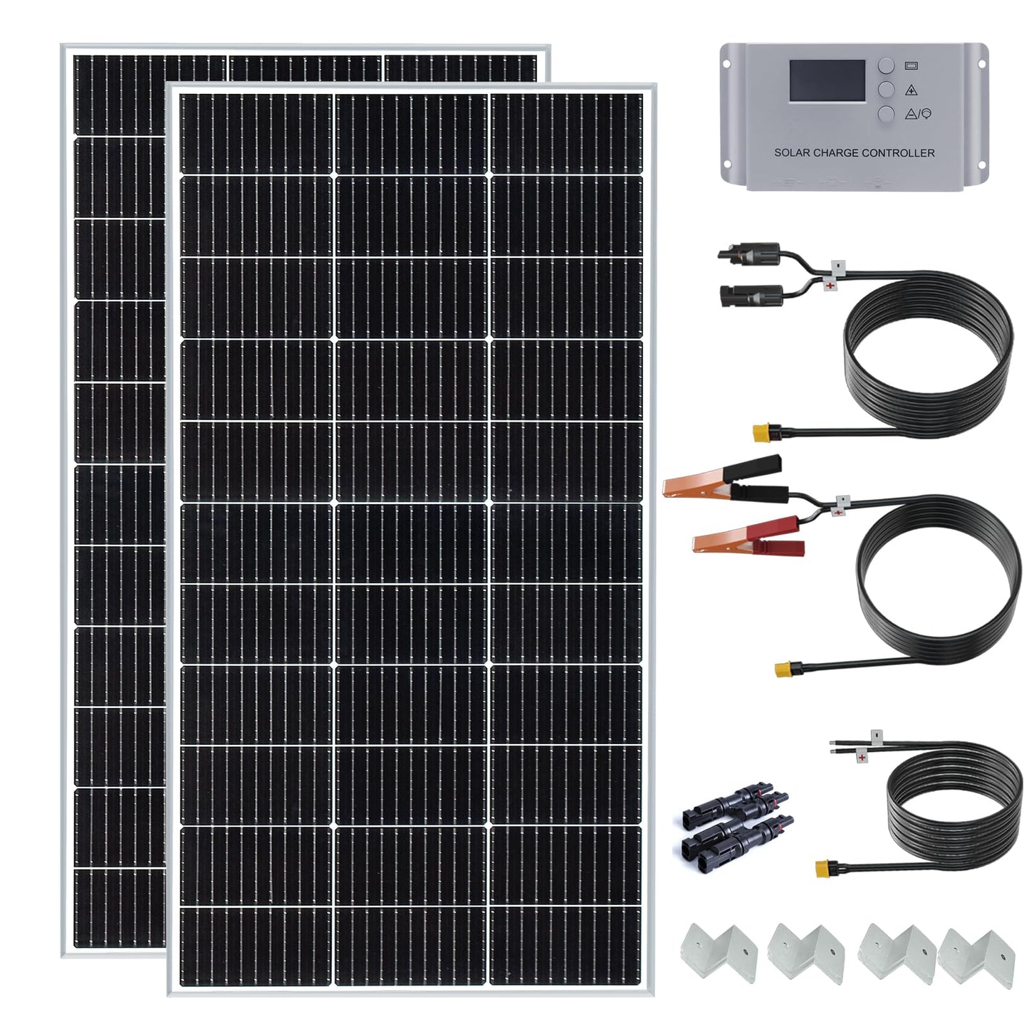 WUZECK 200 Watt 12Volt/24Volt Solar Panel Starter Kit 2PCS 105W Monocrystalline Module 20A Charge Controller for RV, Boats, Trailer, Camper,Cabin Off-Grid System(200W Solar kit)