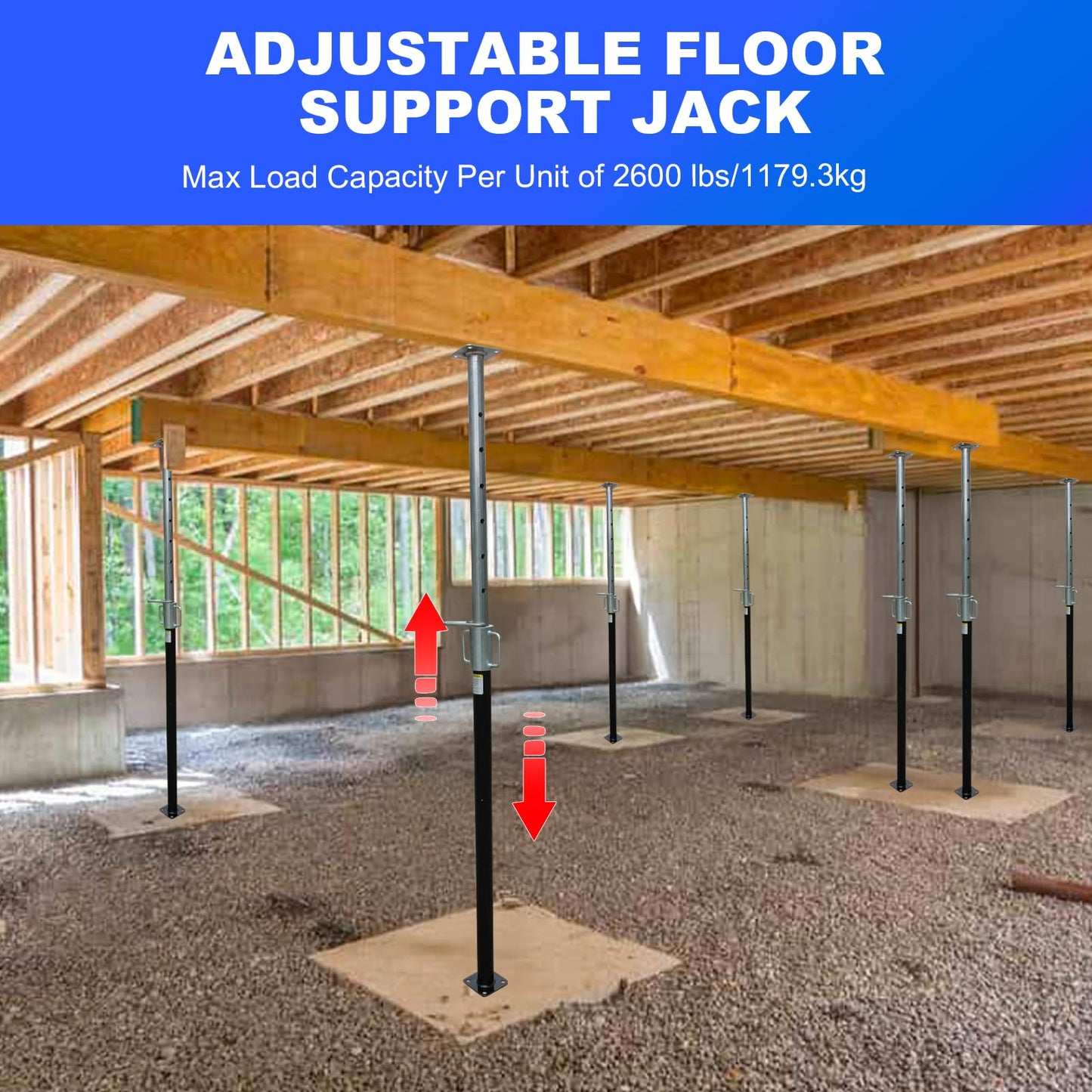 PHLKJL 2 Pack House Floor Jack,Adjustable Support Beam Basement Jack, 55"-94" Height Range, 2300 lbs Load Capacity, Jack Post Pole, Fit for Wood-Framed Basement and Crawl Space Basement Support