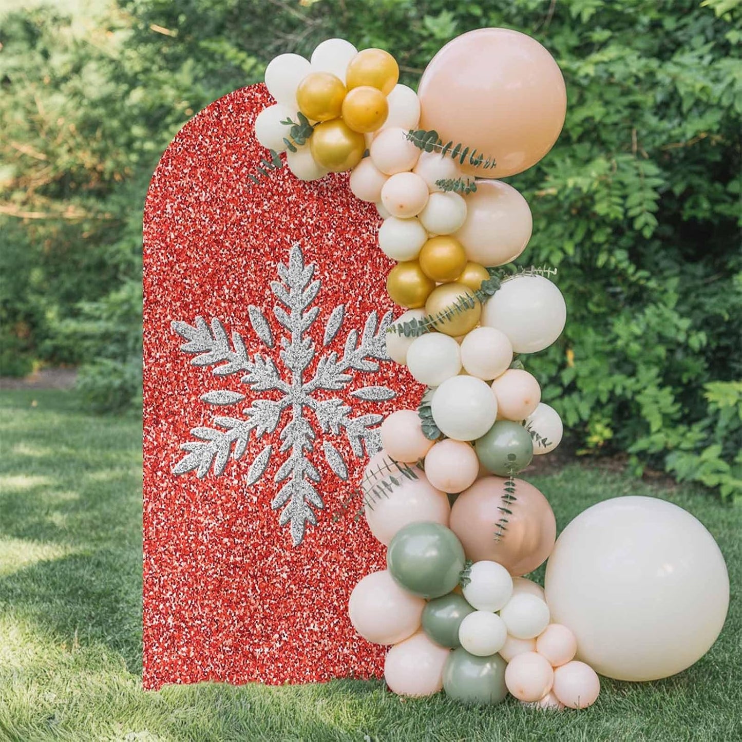 Duskova Living 7.2 Modern Themed Arch Backdrop Cover FT, Winter Watercolor Sparkling Snowflake Pattern Wedding Arch