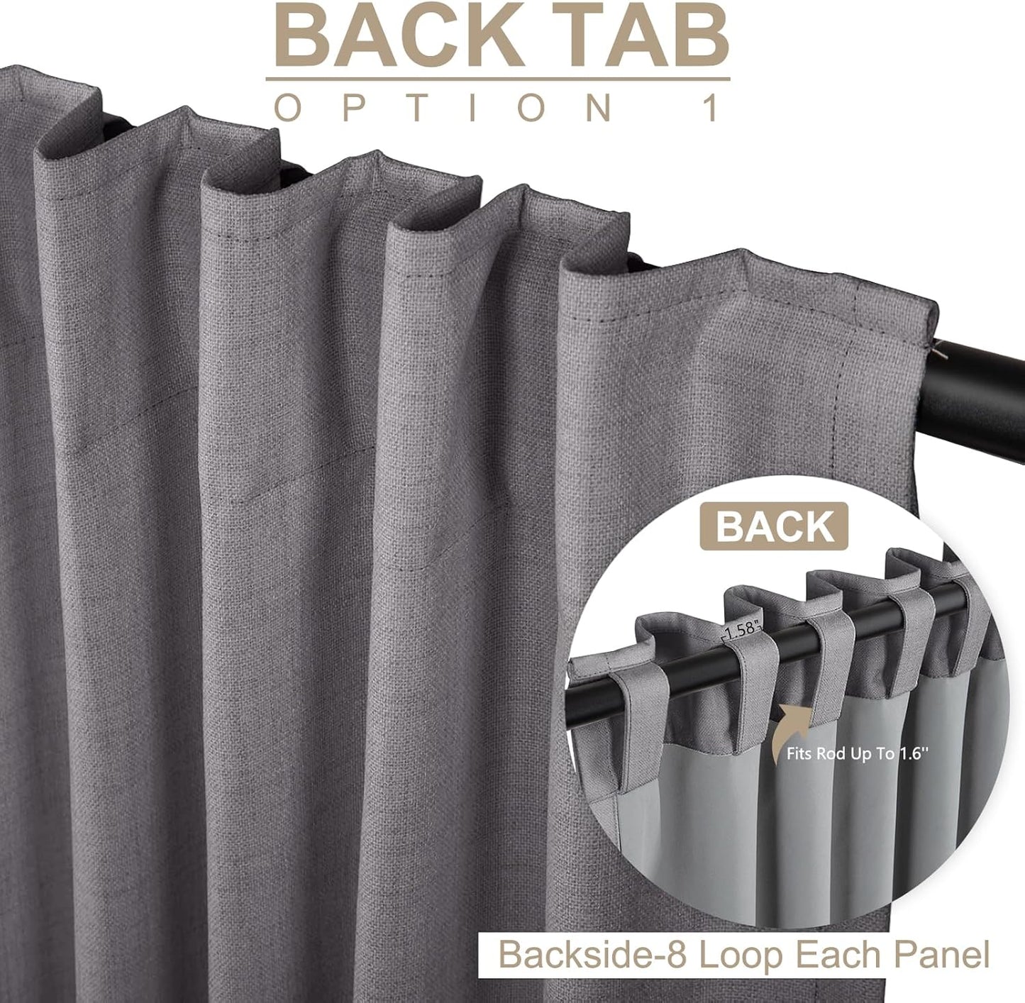 Regine Switzerland Blackout Curtains - 100% Blackout Linen Drapes, Thermal Insulated, 50" W x 96" L, Dark Gray | 2 Panels Set