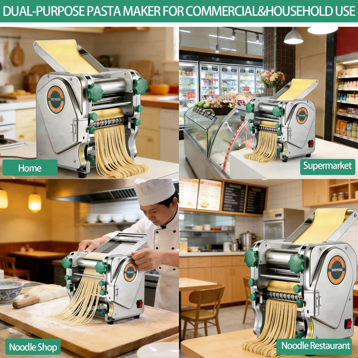 YIMOHOME Commercial Electric Pasta Maker Machine for Business Restaurant,Auto Household Noodle Maker,All Stainless Steel Dough roller,750W Strong Power Pasta Cutter,Heavy-Duty Dumpling Dough Sheeter