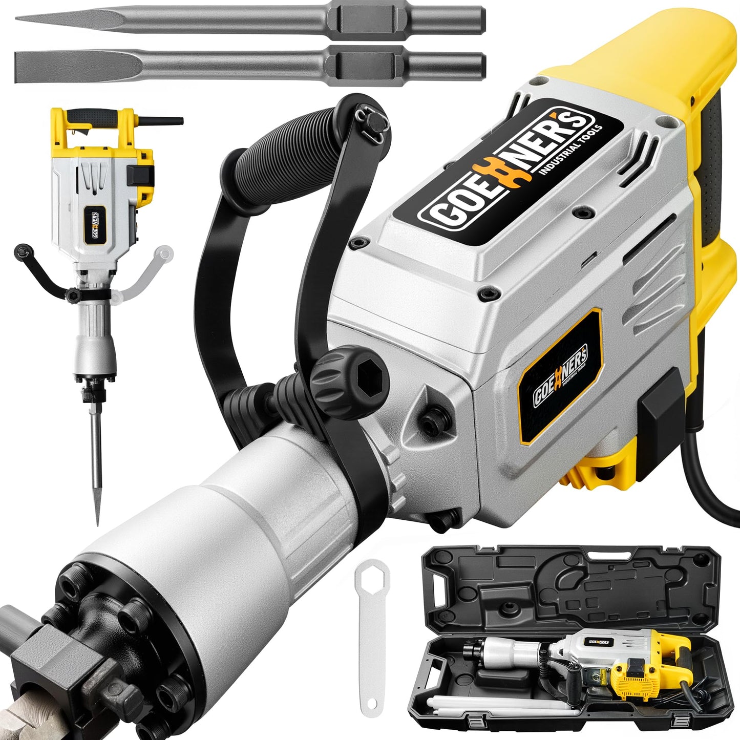 Demolition Jack Hammer Drill, MAX 3500W Jack Hammer Concrete Breaker 1900 BPM Heavy Duty Electric Jack Hammer, 60J Hammer Drill Chisel for Trenching and Breaking Holes