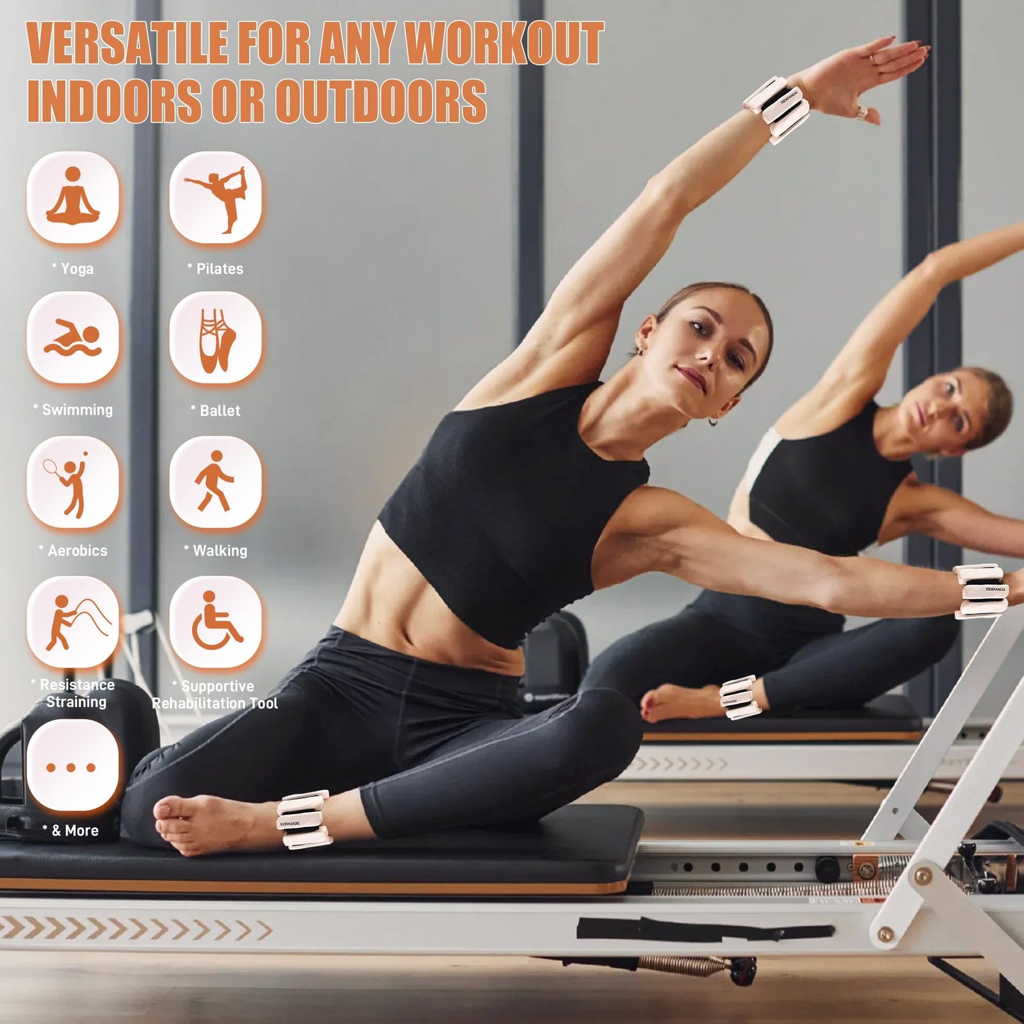INDEPANDIA Wrist & Ankle Weights for Women and Men, 2lbs Pair Adjustable Silicone Weighted Bangles for Arm & Leg Workouts, Perfect for Pilates, Yoga, Walking & Home Fitness Training Blush Beige
