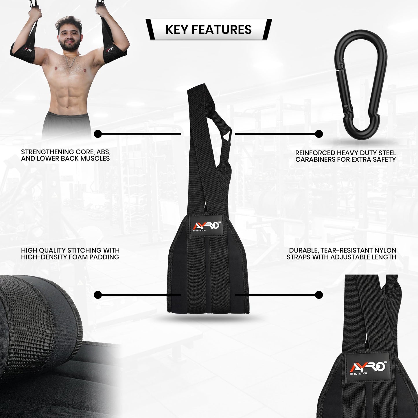 AYRO Fitness Hanging Ab Straps for Pull up Bar, Exercise Straps For Core Strength Training, Abdominal Sling Straps For Ab Swing & Leg Raises, Gym Hang Bar Straps For Men & Women, Abs Equipment For GYM & Home