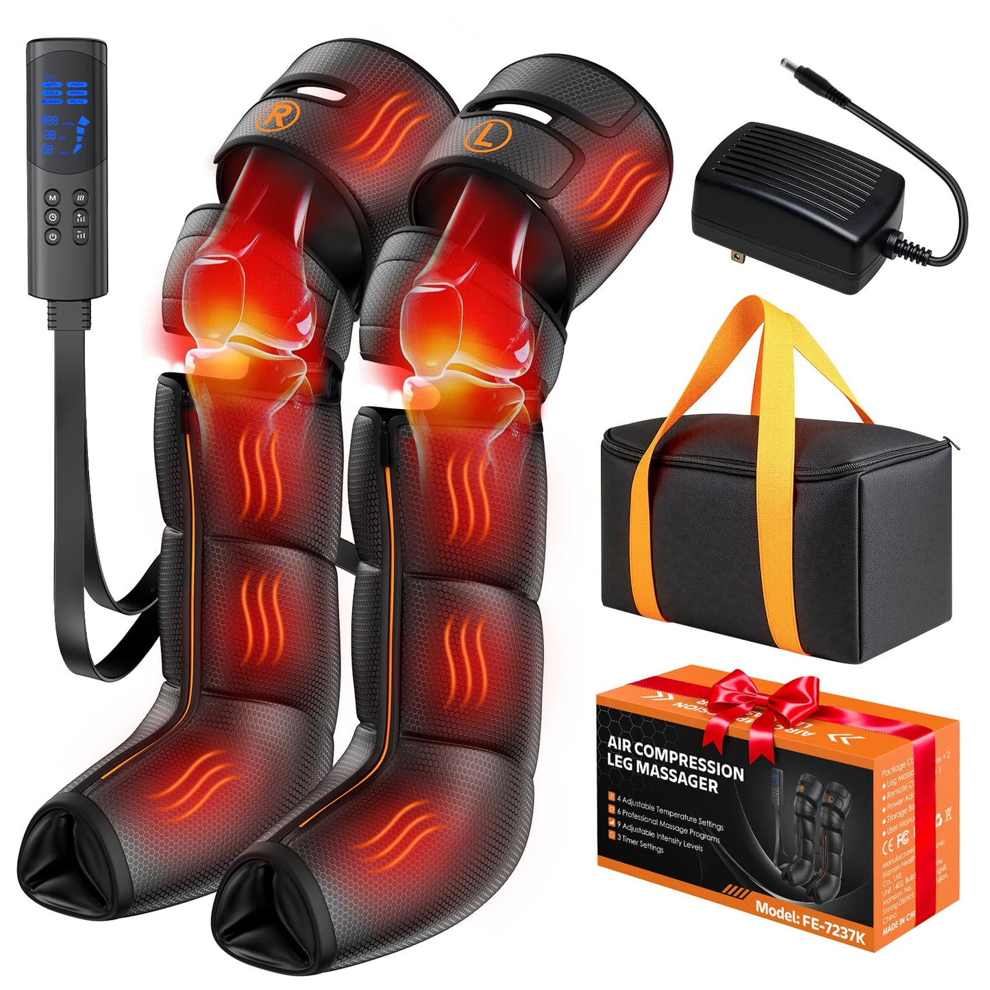 KEATFE Leg Compression Massager with Heat, Air Compression Boots for Circulation & Pain Relief, 6 Modes, 9 Intensities, 3 Heating, Gifts for Women Men Dad Mom Seniors