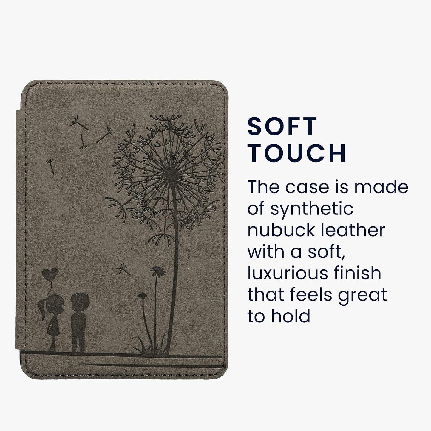 kwmobile (2022/2024) Cover Compatible with Amazon Kindle Cover - eReader Case - Dandelion Love Grey