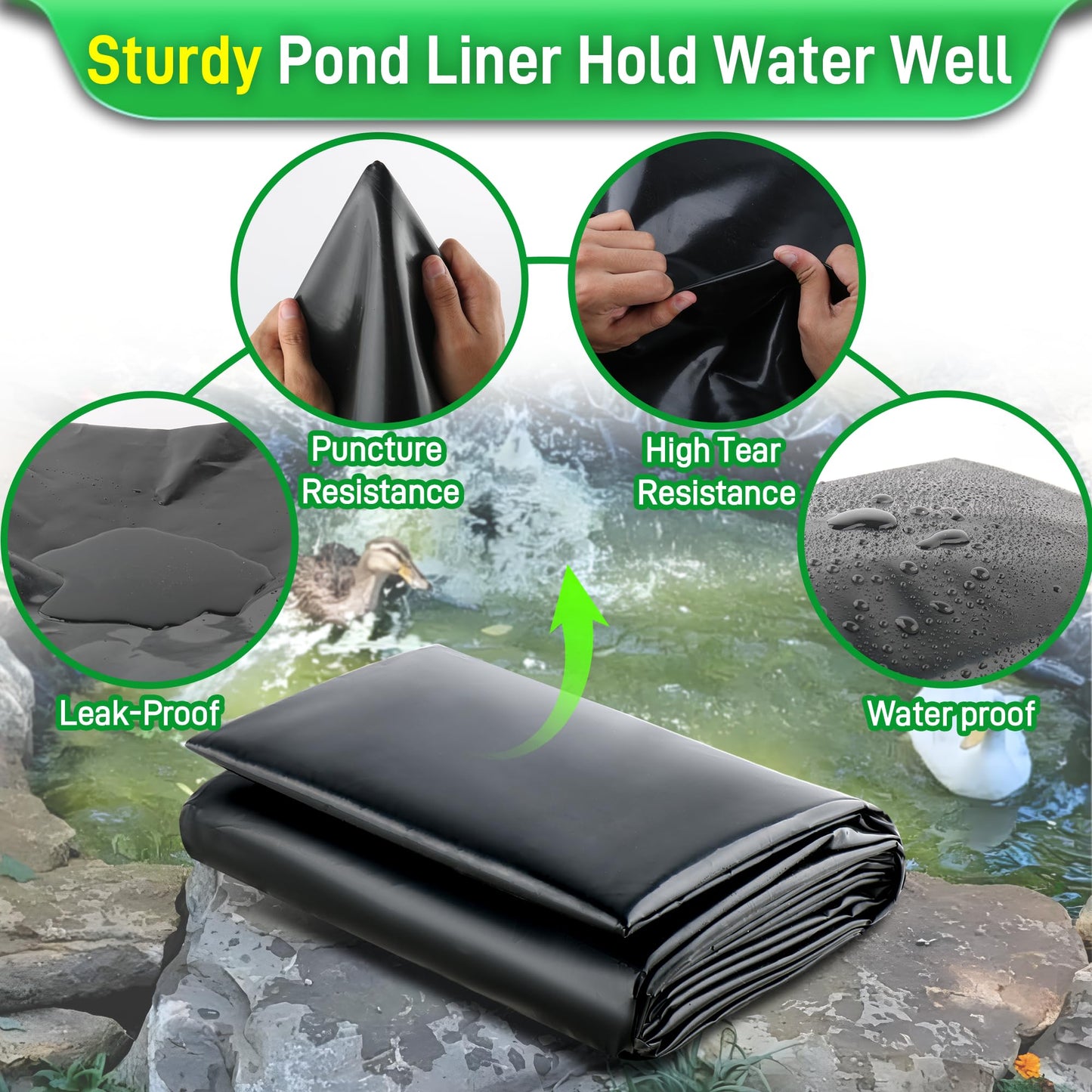 Sinimaka Pond Liner 26 x 33 Ft, HDPE Durable Large Pond Liners for Outdoor Ponds, Pond Liners for Fish, Koi, Water Garden, Waterfall, Fountain