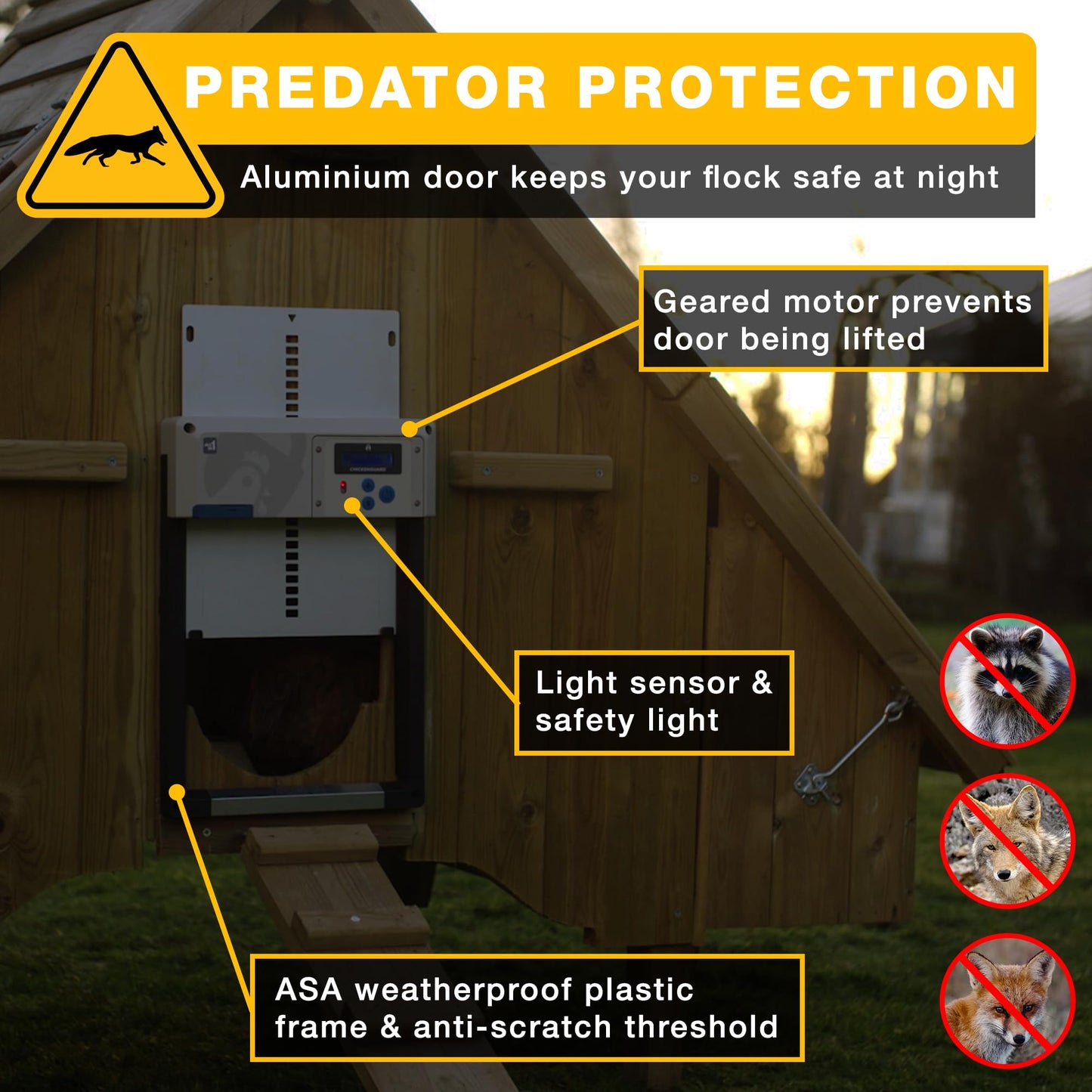 Automatic Chicken Coop Door Opener, ChickenGuard One in All 4 Colours, Timer/Light Sensing, Winter Mode, Auto-Stop & Predator Proof, 3 Power Options, Solar, Battery or Electric (Gray + Batteries)