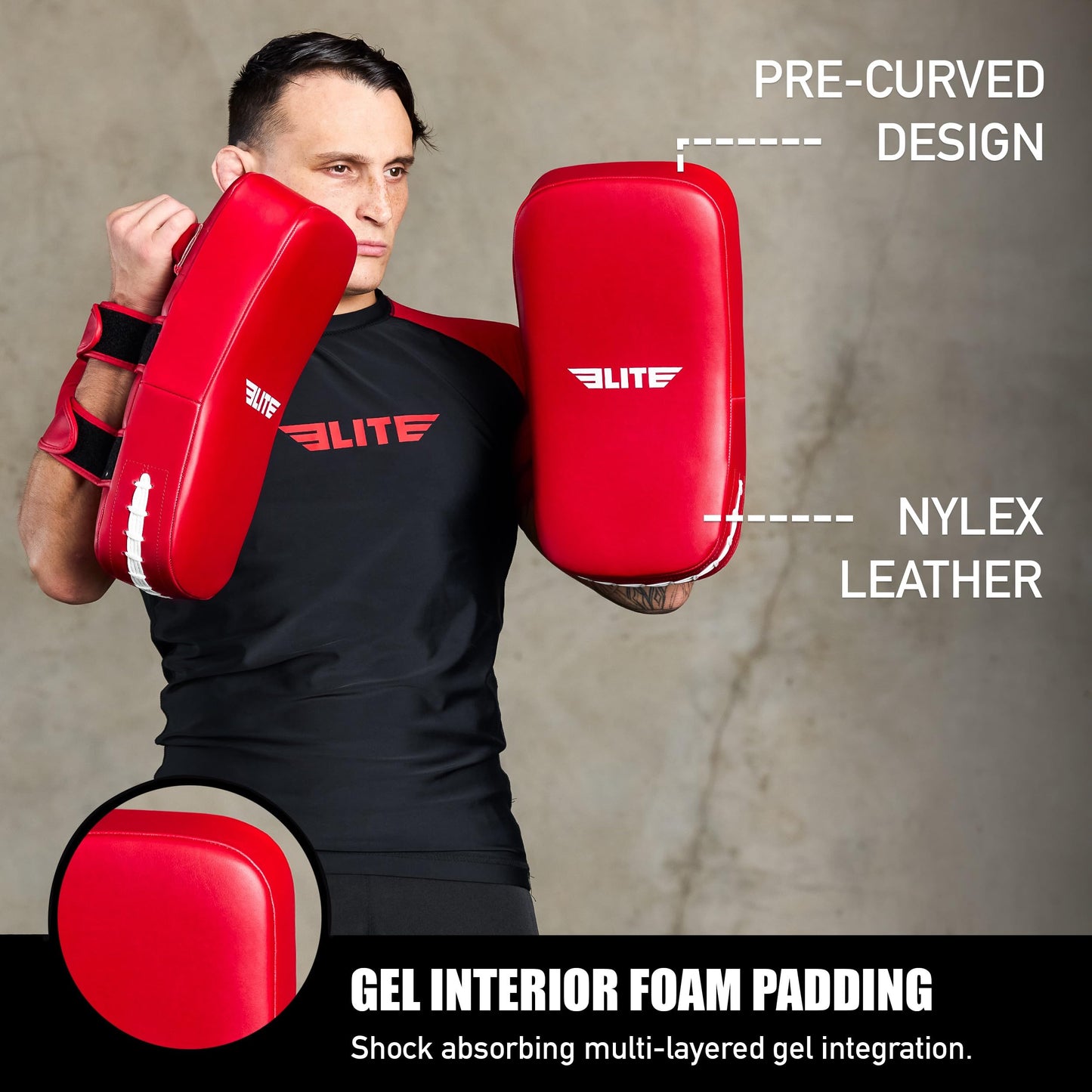 Elite Sports Muay Thai Kickboxing Training Pad for Kickboxing,MMA,Taekwondo,Karate. Ideal for Punches,Knees, and Kicks in Martial Arts Training (Solid Red)