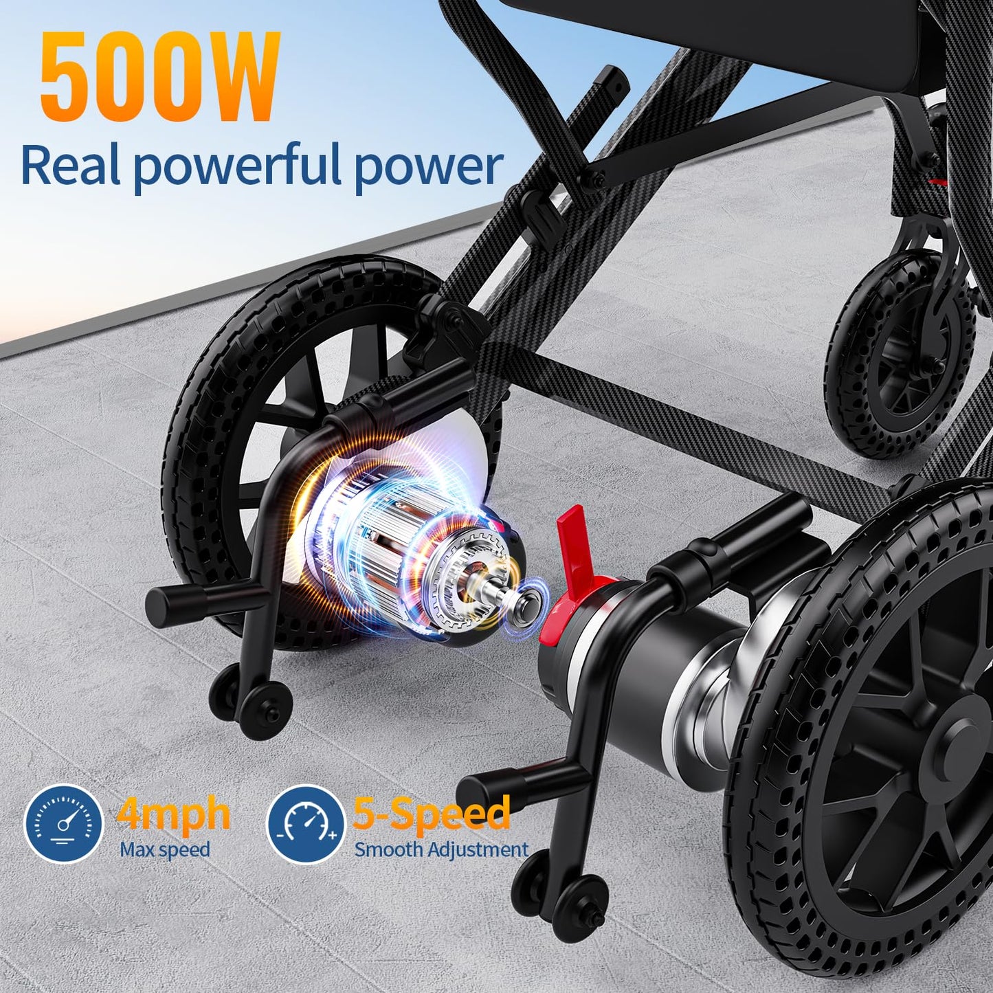 Easwe E10 Lightweight Electric Wheelchairs for Adults, 15/30 Miles Portable Motorized Wheelchair with 12Ah Lithium Battery / 500W Motor, All Terrain Compact Power Wheelchair (Amp Hours, 12)