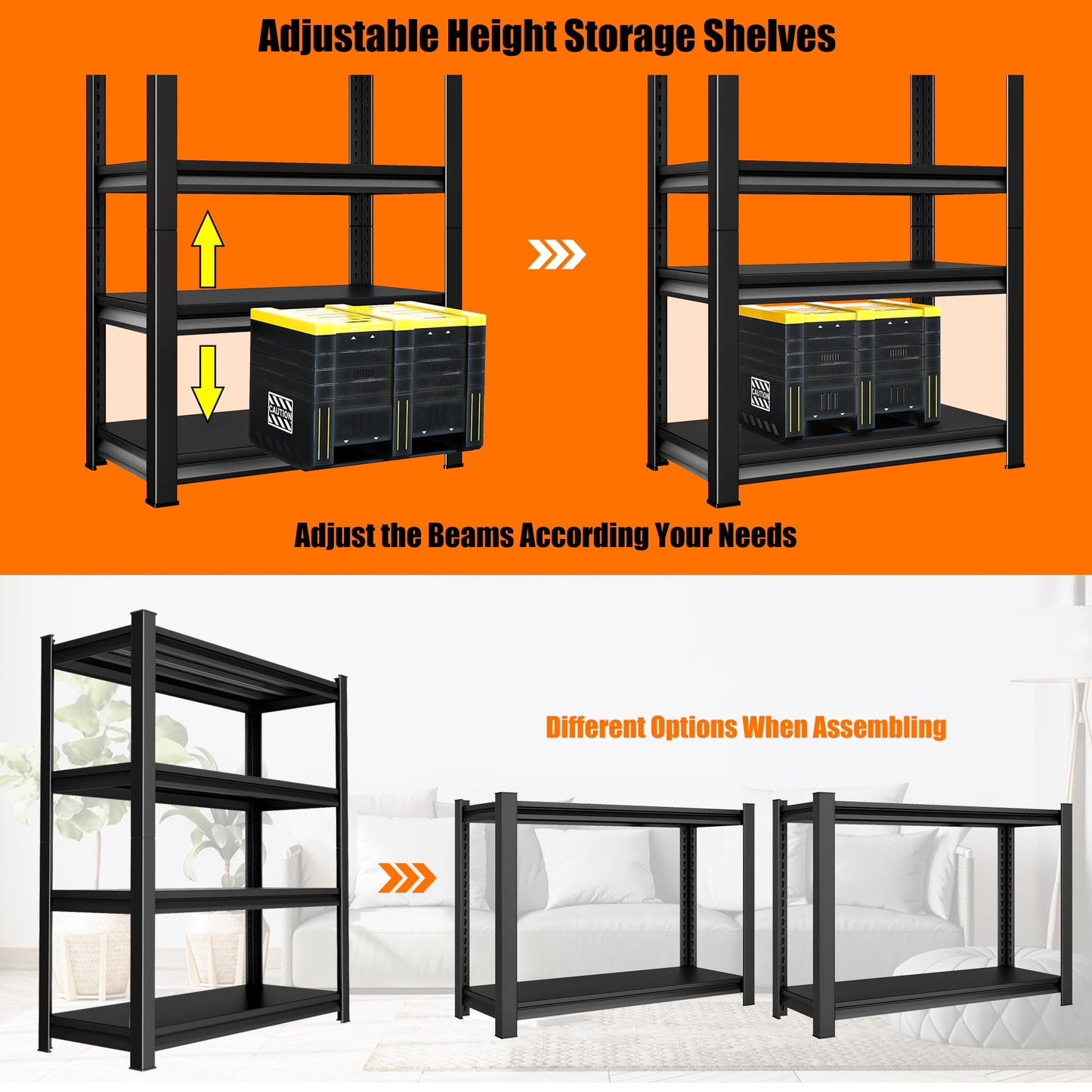 Rufokisa 40in Wide Garage Shelving Heavy Duty，2000lbs Large Loads Adjustable Garage Storage Shelves,All Metal Storage Racks and Utility Rack Shelves, 40”W x 16”D x 72”H (Black)