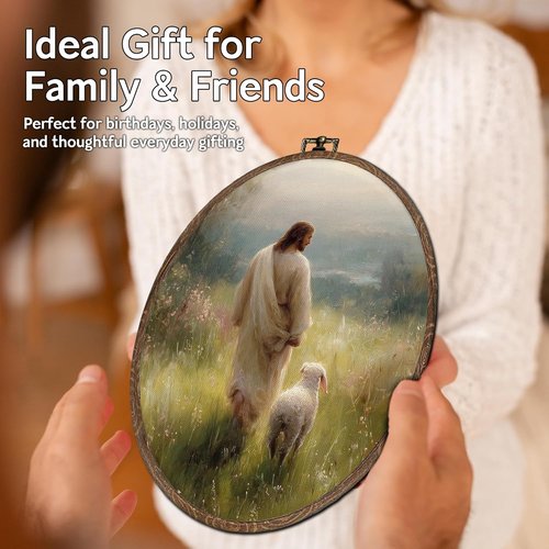 FLAWAFLOMA Christian Jesus Canvas Wall Art - Oval Framed Decor for Home & Church, 8.6x11.4 Inch