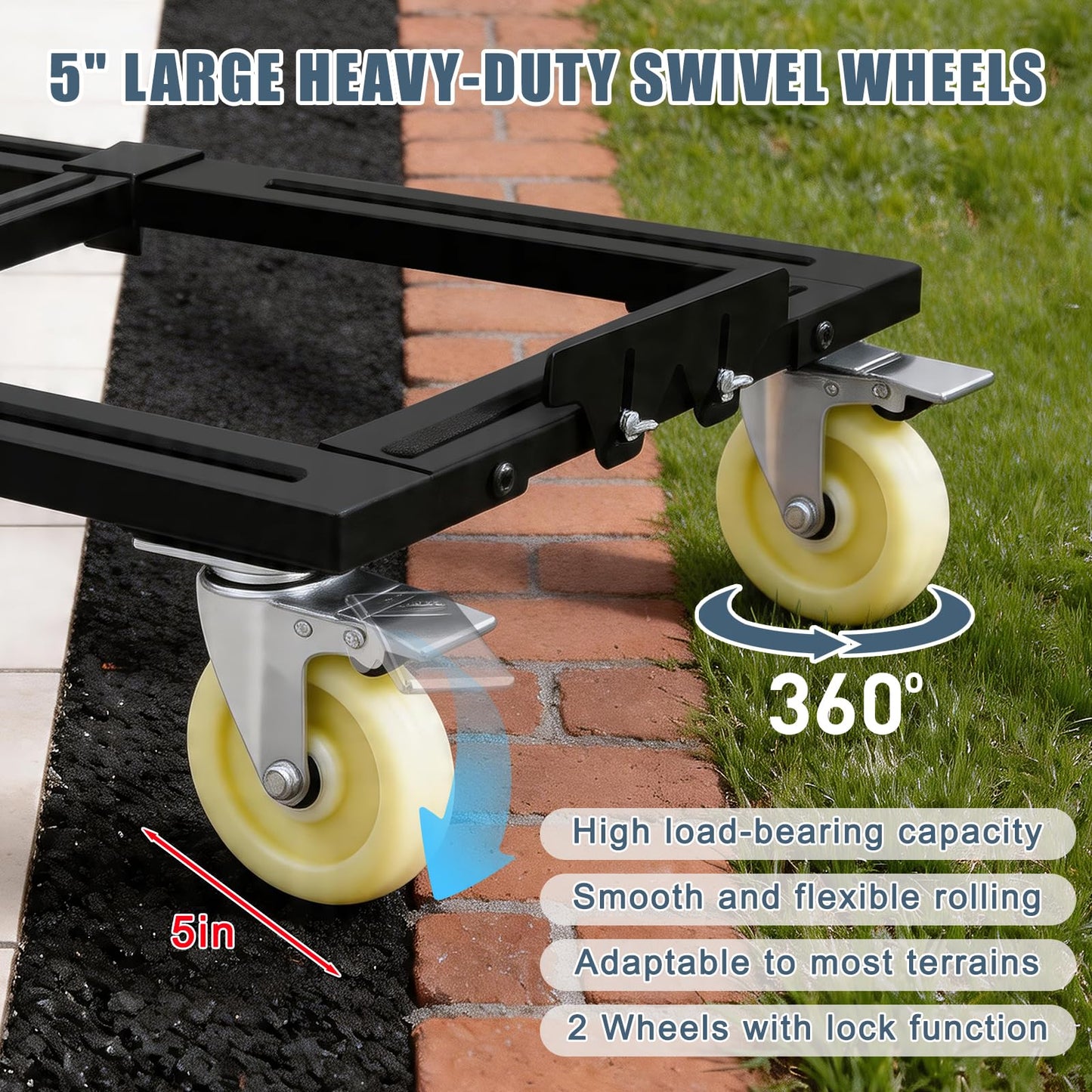 2 Set Furniture Moving Dolly 2300LBS Capacity, Heavy Duty Dolly Cart with 5" Wheels, 31"x17" Flat Dolly with Anti-Slip Strip & Reinforced Crossbar, Easily Moves Heavy Furniture & Building Material