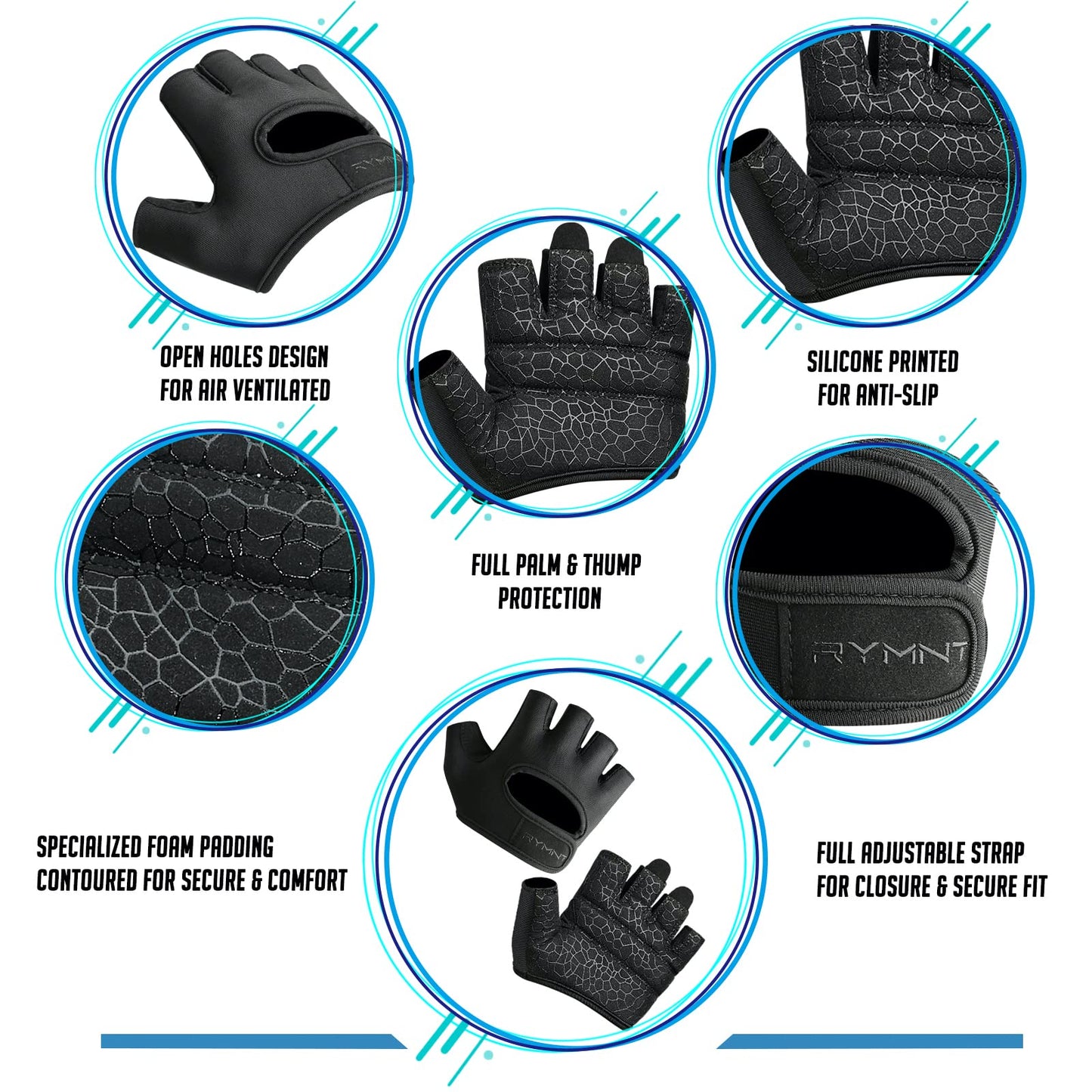 RYMNT Minimal Weight Lifting Gloves,Short Micro Workout Gloves Grip Pads with Full Palm Protection & Extra Grip for Men Women Weightlifting,Gym,Exercise Training.BK-Small
