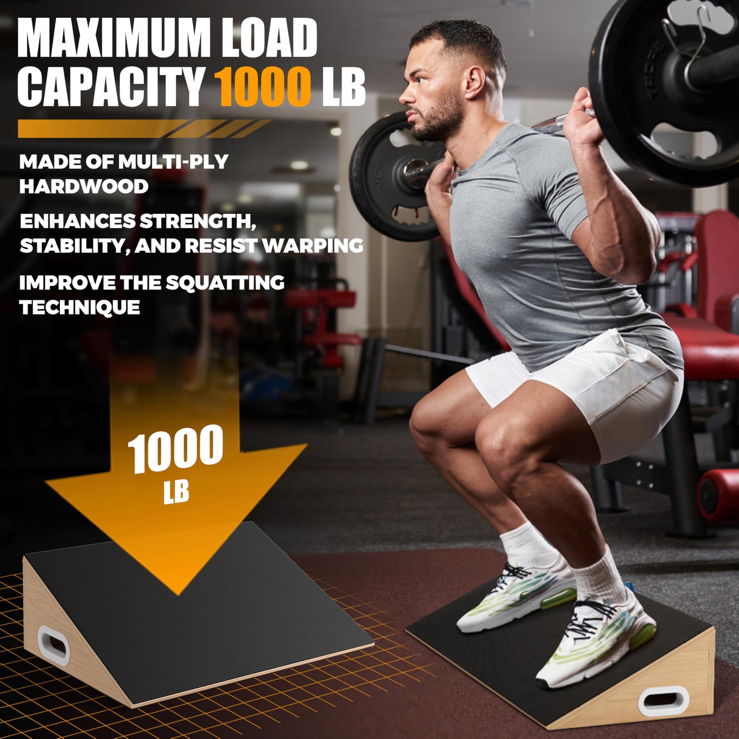 MIUONO Slant Board, 19.7" Wide Calf Stretcher Slant Board for Calf Stretching, Squats, Knees Over Toes, Weightlifting, and Fitness, 6.5” Height for Deeper Squats & More Muscle Activation