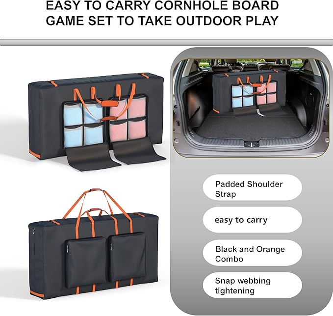 Cornhole Carrying Case Fits 4' x 2' Regulated Size, Heavy Duty 600D Oxford Fabric Waterproof & Dustproof, 4 Large Pockets for Outdoor Play