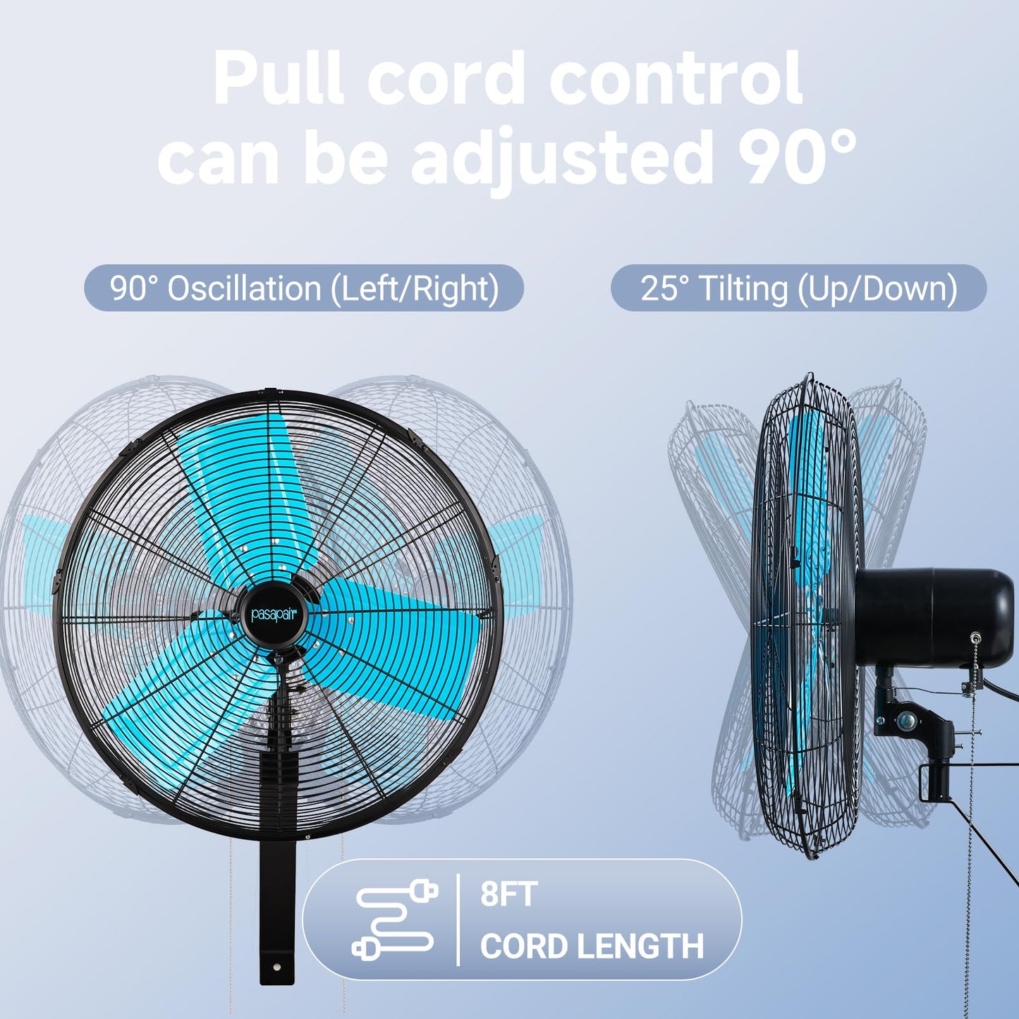20 Inch Wall Mount Fan Oscillating High-Velocity Fans 5500 CFM, 3 Speed Industrial Wall Fan with 90°Horizontal 30°Tilt Oscillation for Warehouses, Workshops, Factories, Commercial Indoor Greenhouses