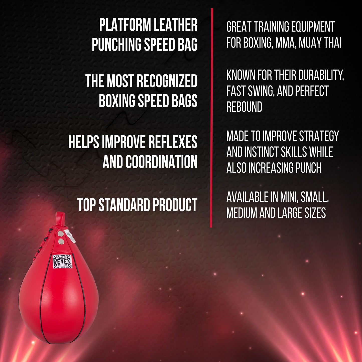 CLETO REYES Platform Leather Punching Speed Bag for Boxing, MMA, Muay Thai, Training Equipment, Classic Red, Medium