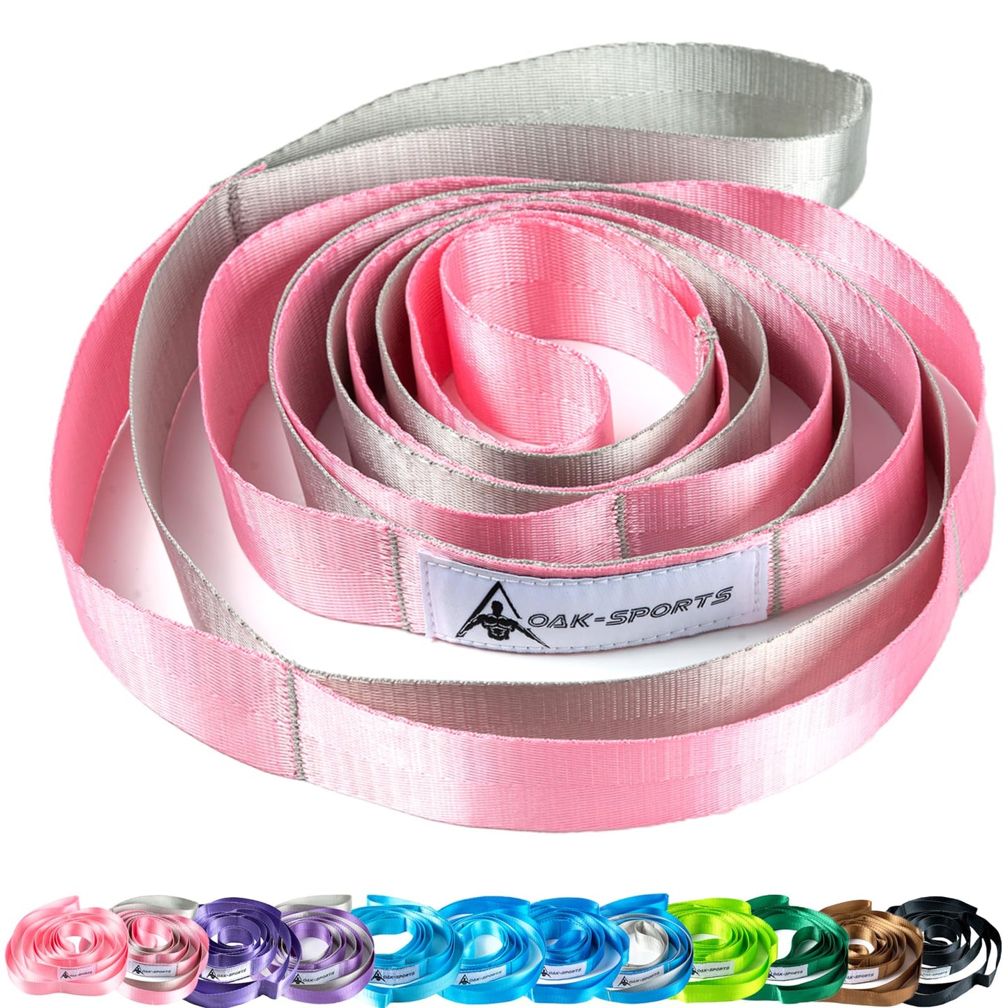 Stretching Strap Yoga Strap for Physical Therapy with 10 Loops, Yoga Straps for Stretching, Upgraded Non-Elastic Stretch Band for Pilates, Dance and Gymnastics with Workout Guide (Pink/Silver)