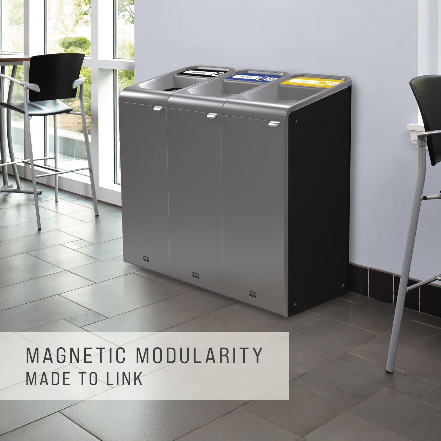 Rubbermaid Commercial Products Configure 1 Stream Landfill Trash Can, 23 Gal, Grey Stenni, Indoor for Stadiums/Food Courts/Airports