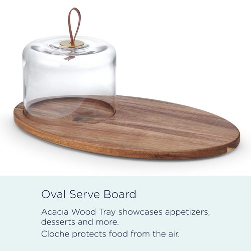 Mikasa Glenwood Oval Serve Board Tray with Glass Cloche Dome, 15.5 inch