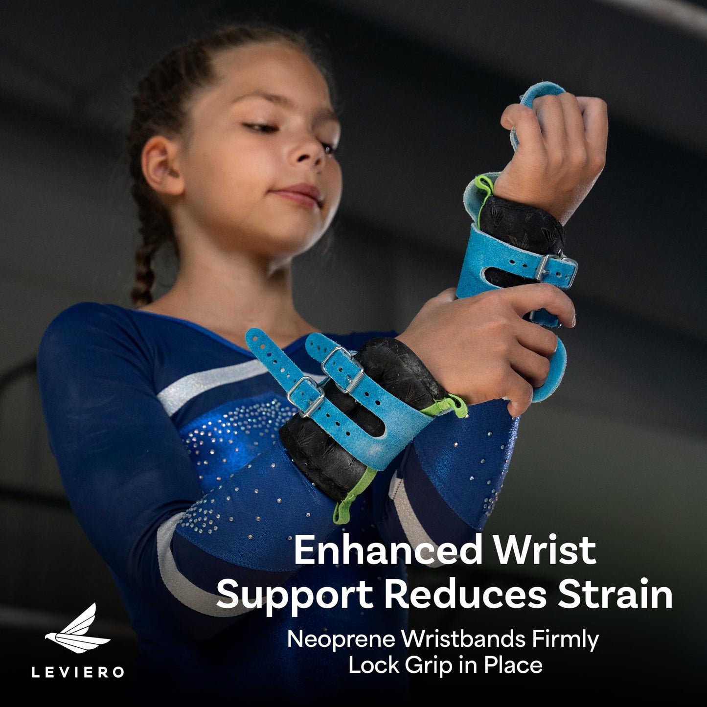 LEVIERO Gymnastics Grips Set Narrow Squeeze, Grips for Gymnastics Girls, Dowel Grips with Soft Leather, Double Buckle Wrist Closure, and Adjustable Finger Holes, for All Ages - (Aqua, 000)