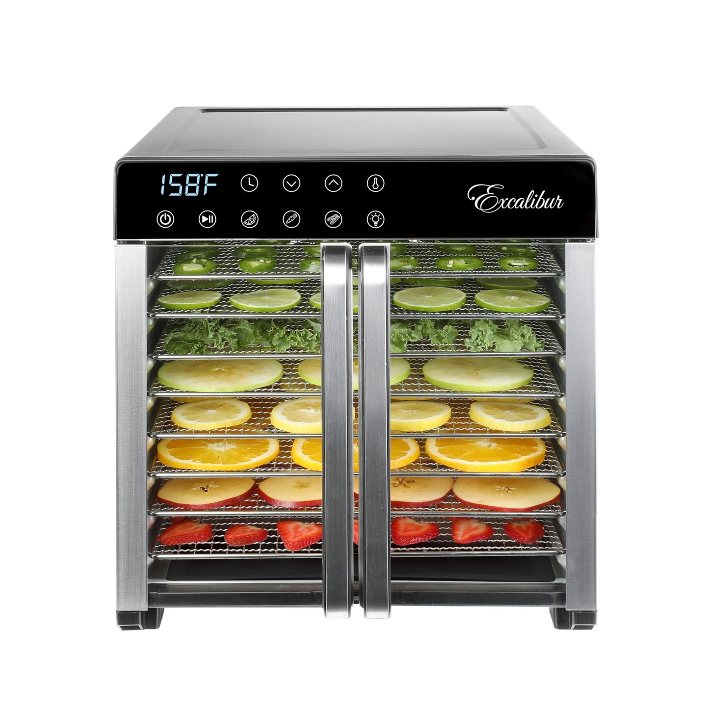 Excalibur Food Dehydrator 8-Tray for Jerky, Fruit, Vegetables, Herbs, Pet Treats, 7.2 Cu Ft Drying Space with Adjustable Temperature Control and 80 hour digital timer, 8-Tray, Stainless Steel
