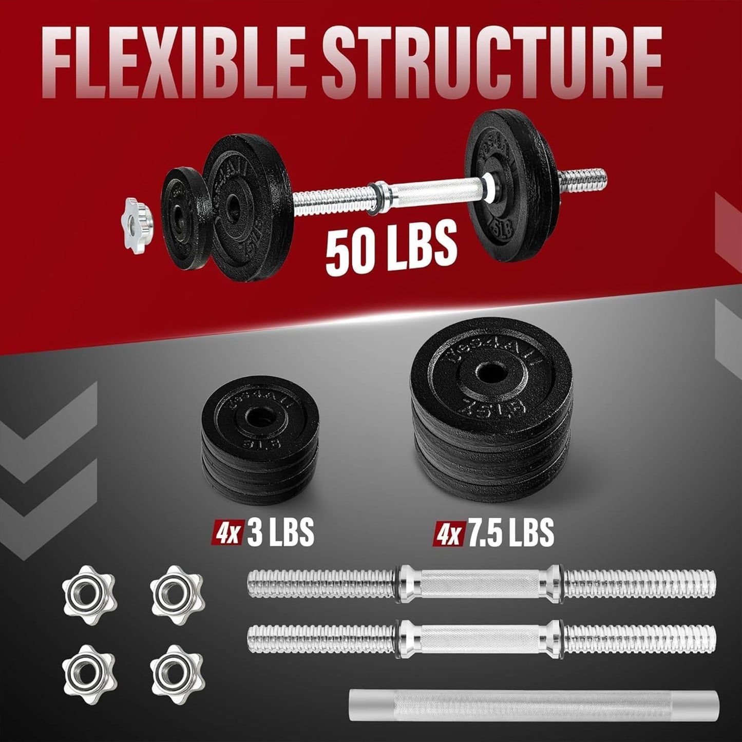 Yes4All Dumbbell Adjustable - 50lbs + Connector