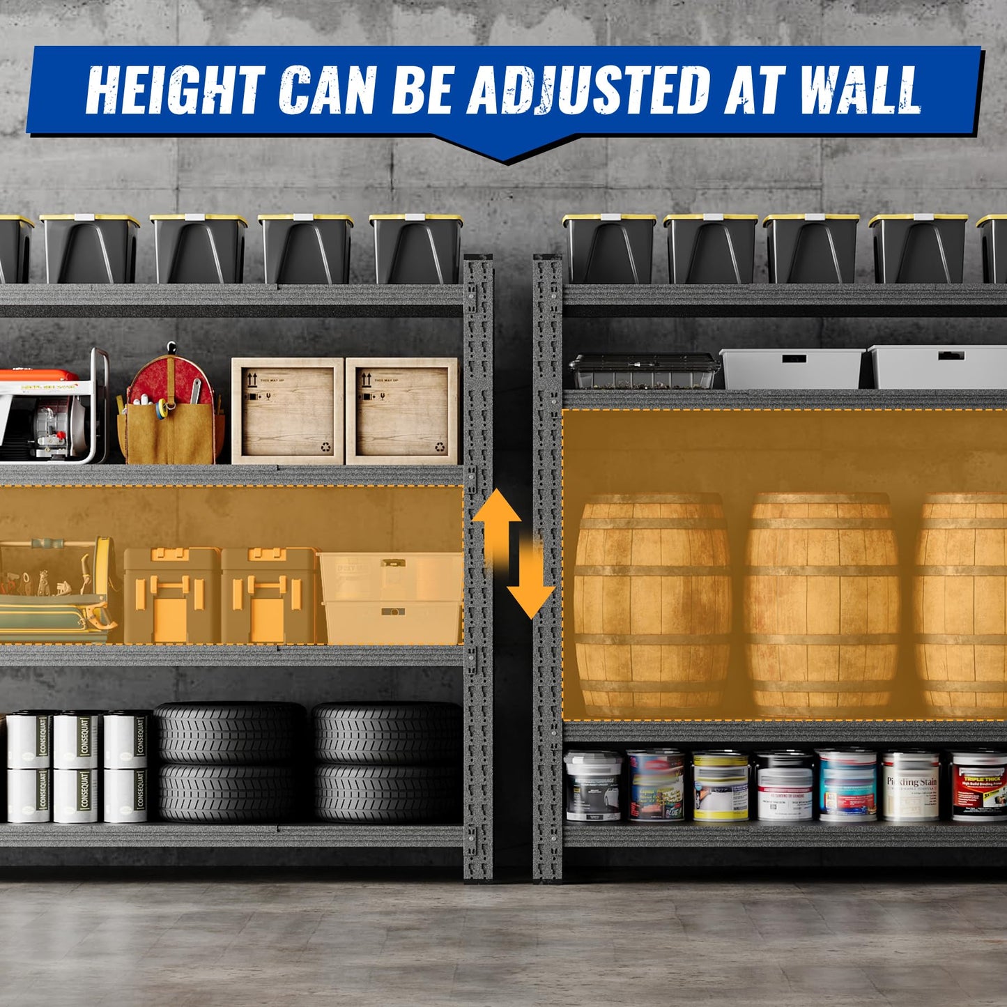 BYNSOE 78.8" W Storage Shelves 7000lbs Garage Metal Shelving Heavy Duty Garage Shelves Adjustable Storage Shelves for Industrial, Factory, (78.8" W X 24" D X 78.8" H)
