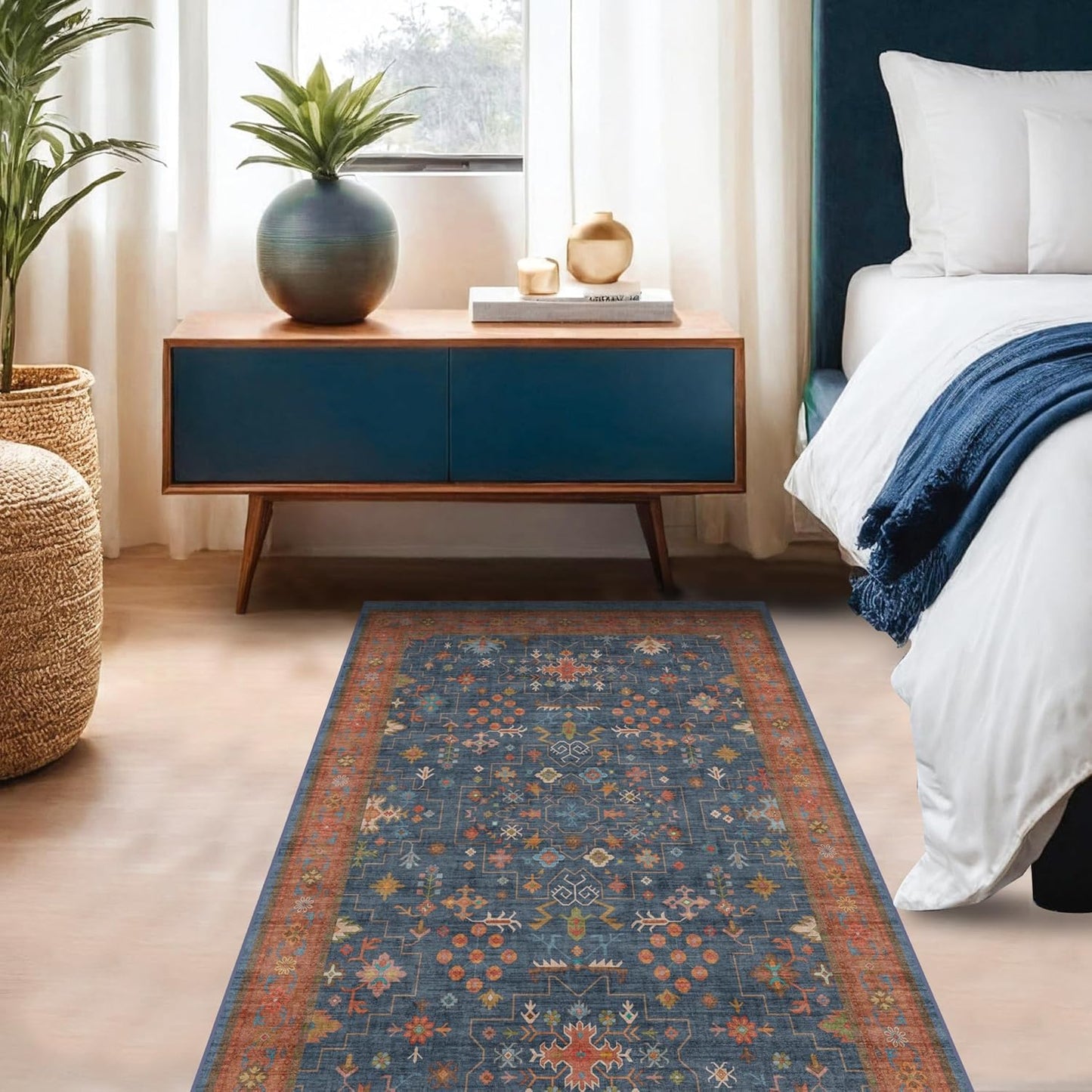Regine Switzerland Washable 4x6 Area Rug - Stain Resistant Non-Slip Design for Living Room & Kitchen (Navy Blue)