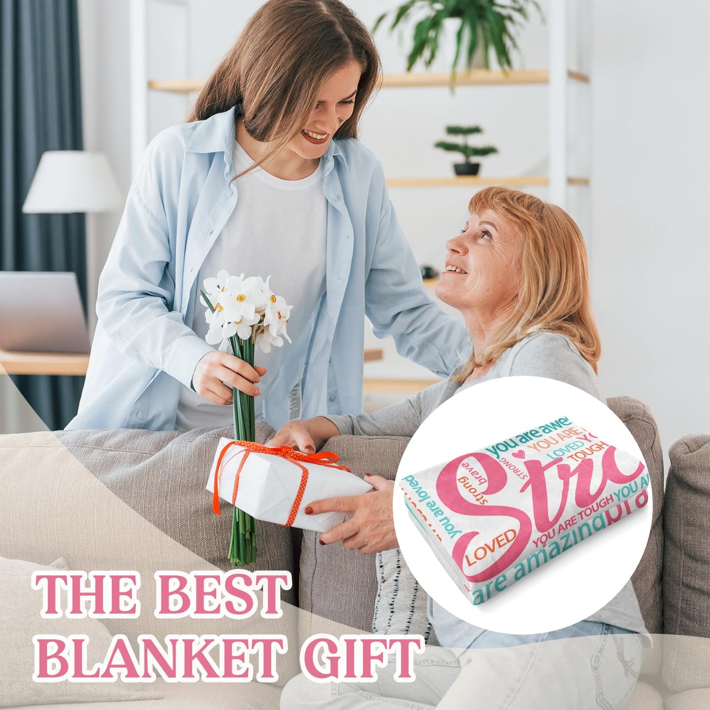 Super Soft Hug Blanket for Women - Inspirational Healing Gift for Cancer Patients, Post Surgery Recovery, Chemo Support, Hospital Stay, Thinking of You Gift for Her, Sister, Friend, 50"x60"
