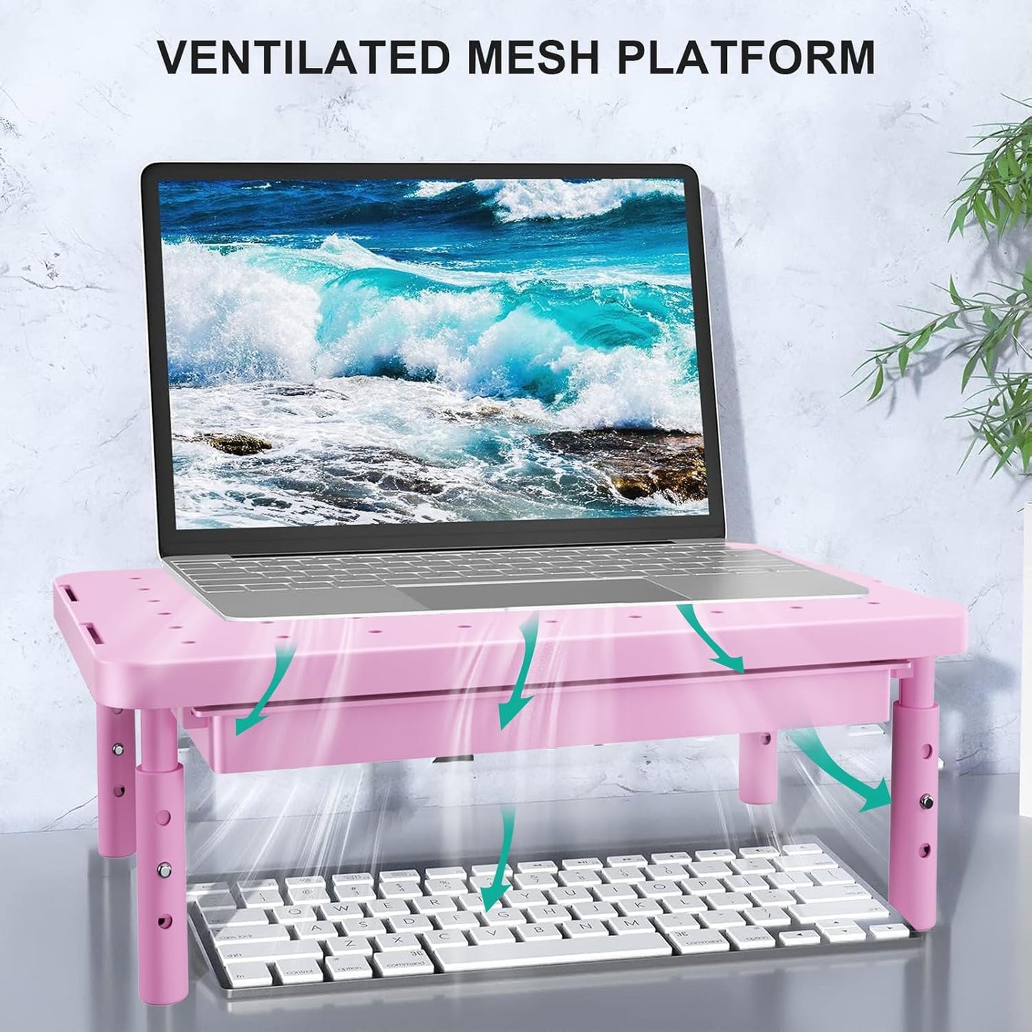 3 (PTT002-P), 1 Pack, WALI Computer Monitor Stand with Storage, Desk Monitor Riser Height Adjustable, Laptop Riser