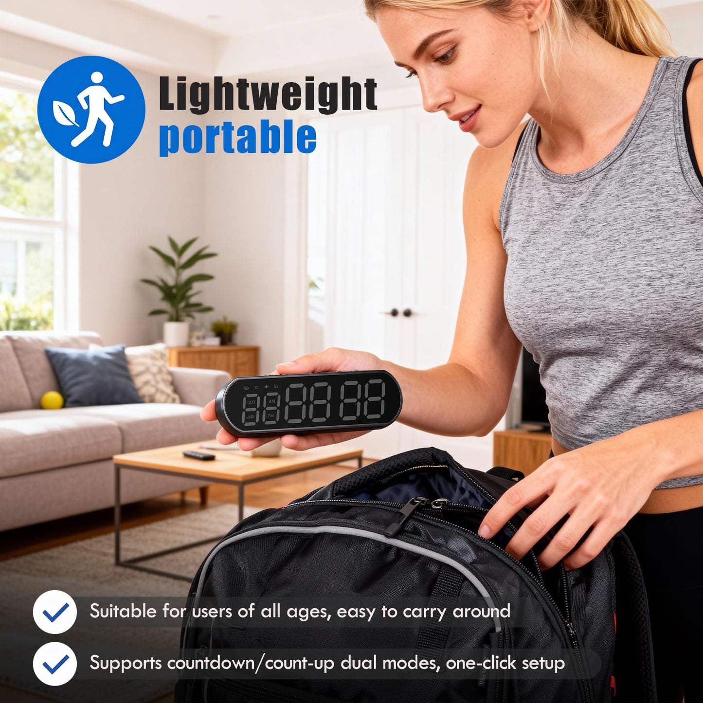 LUDESENIMUE Gym Timer Clock for Home Gym - Portable Workout Timer with 7 Ready-to-Use Modes, 50-Hour Long Battery, Strong Magnetic Base & Clear Display - Ideal for HIIT, Boxing, Outdoor Training