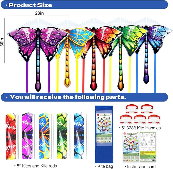 Kite for Kids Ages 3-5 4-8 & Adults, Flying Toys| Beach Toys| Outdoor Toys, Easy to Fly Butterfly Kites with Handle and 328FT Kite String, Large Kites for Boys Girls Birthday Gifts Party Favor Games