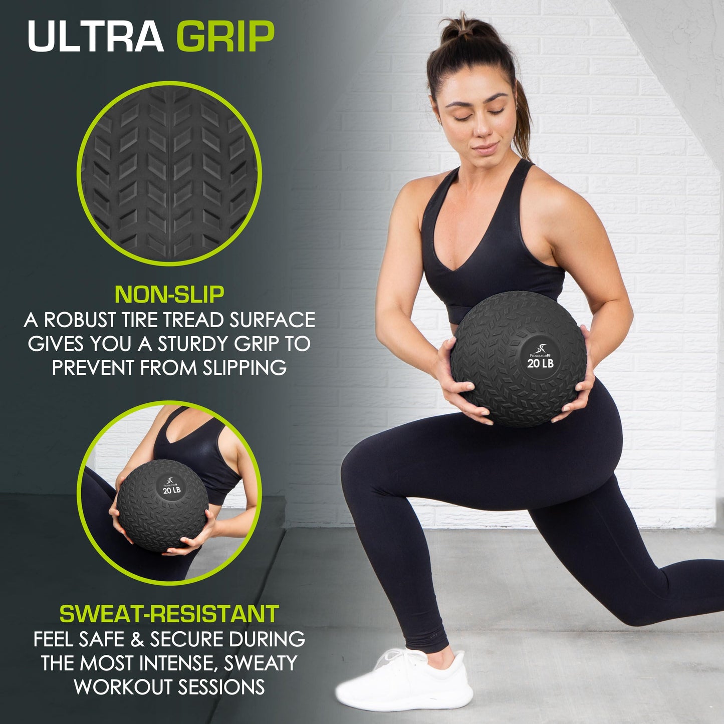 ProsourceFit Slam Medicine Ball, Tread Textured Grip Dead Weight Balls for Strength and Conditioning Exercises, Cardio and Core Workouts, 20lb, Black