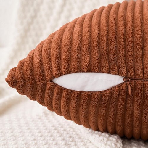 MIULEE Decorative Corduroy Throw Pillow Covers - Soft Square Cushion Cases, 18 x 18 Inch, Dark Rust (Pack of 2)