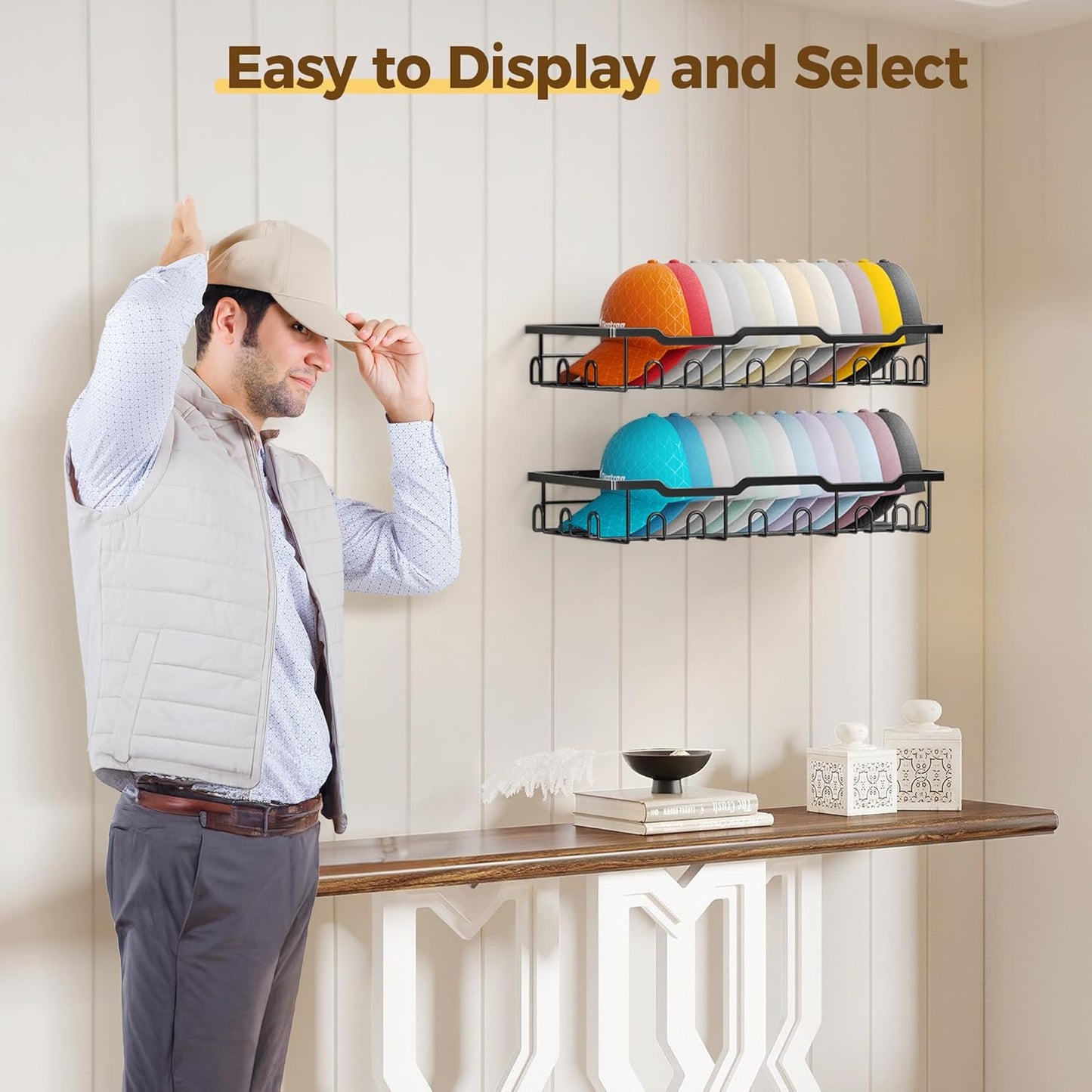 Nicetree Hat Racks - Metal Organizer for 48 Baseball Caps | 2-Pack Storage Solution in Black
