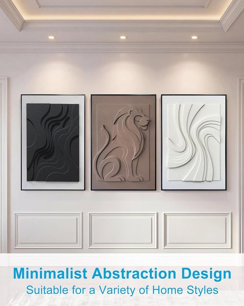 MIX3D 3D Textured Sandstone Wall Art - Set of 3 Framed Handcrafted Pieces | 24x36 Inch Ready to Hang for Home Decor