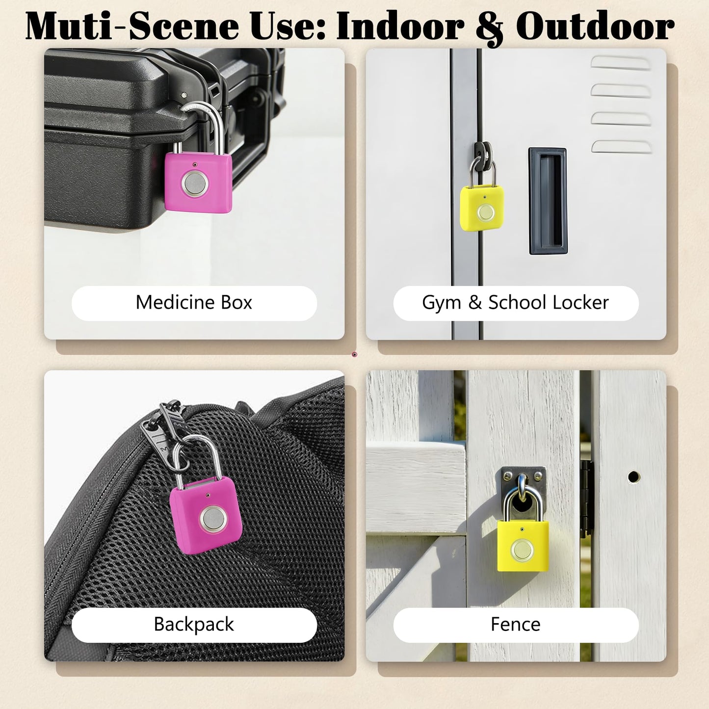 UMIKSMART Biometric Fingerprint Padlock with Silicone Cover, Smart Keyless USB Rechargeable Security Lock for Gym Locker, Gate, Fence, Cabinet