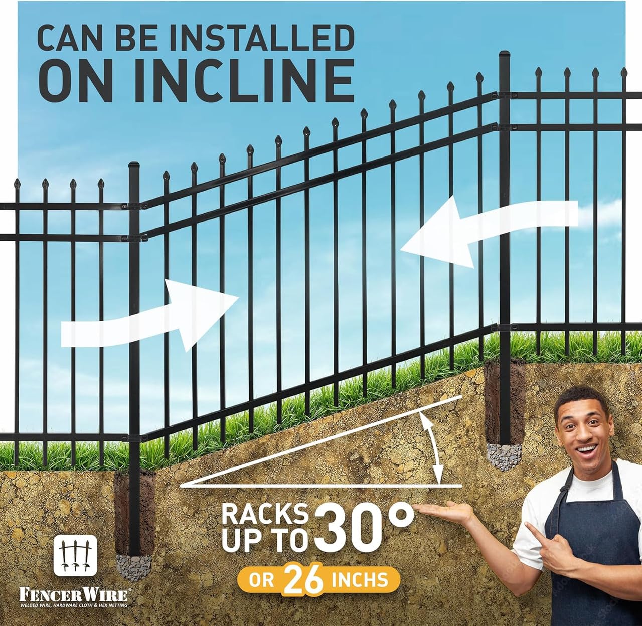 Fencer Wire 100FT Heavy Duty Flat Top Fence Barrier Kit, Anti-Rust Metal Steel Fence with 6FT Height X 6FT Width Panels, with Decorative Gate, Posts, Connectors, Outdoor Fencing for Yard