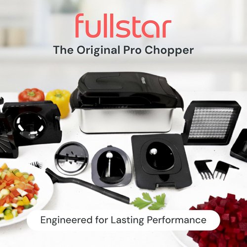 Fullstar Pro Chopper - 9-in-1 Vegetable Chopper & Spiralizer with Container | Kitchen Essential in Stainless Steel Black