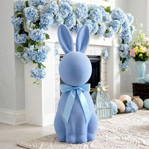 Lineshading Blue Easter Bunny Decorations - 25" Flocked Standing Large Bunny Figurine for Porch & Lawn Decor