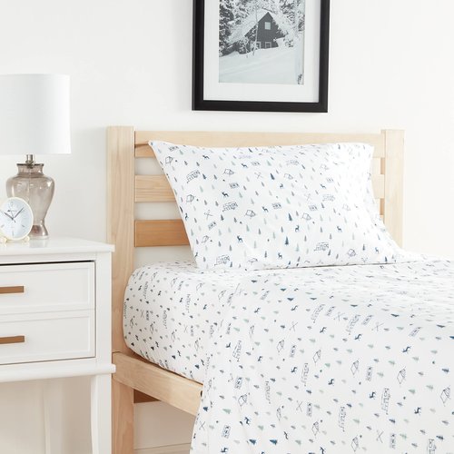 Eddie Bauer - Twin Sheet Set, Cotton Percale Bed Sheets, Crisp & Cool Bed Sheets, Ideal Dorm Essentials (Campout Dark Blue, Twin)
