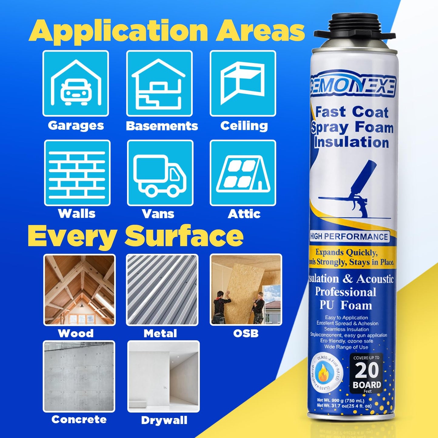 Spray Foam Insulation 240 Board ft/Sq.ft, Closed Cell Wide Polyurethane DIY Spray Foam for Walls, Ceilings, Attics and Garage Doors (12 Pack×25.4oz) -Thermal & Soundproofing,Only Foam Cans