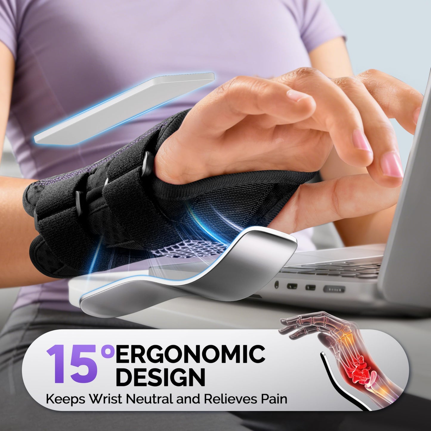 FEATOL Wrist Brace with Ergonomic Wrist Splint Right Hand, Breathable Hand Support for Women and Men, Pain Relief for Carpal Tunnel, Tendonitis & Daily Work, Medium