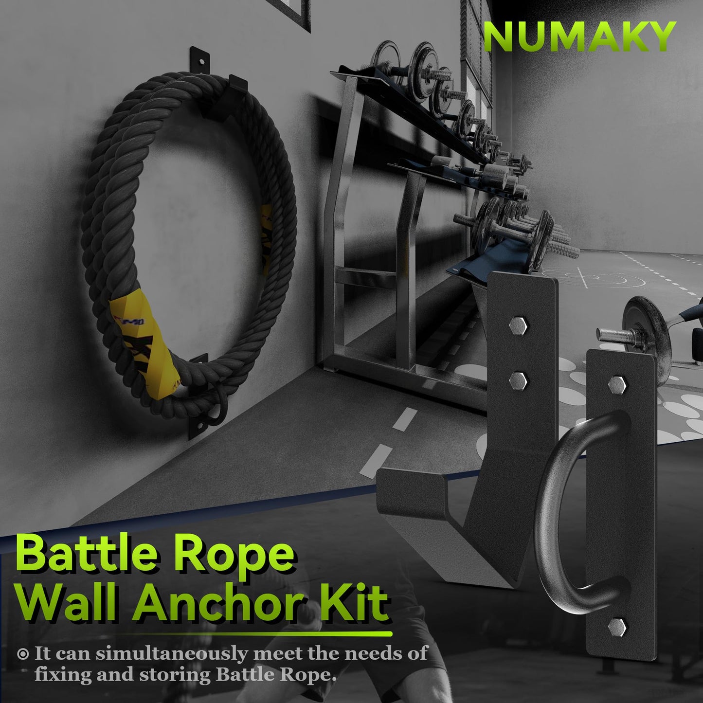 NUMAKY Heavy Duty Battle Rope Wall Anchor with Storage Hook – Includes Screws & Washers for Secure Mounting | Durable Steel Battle Rope Holder for Home and Gym Use