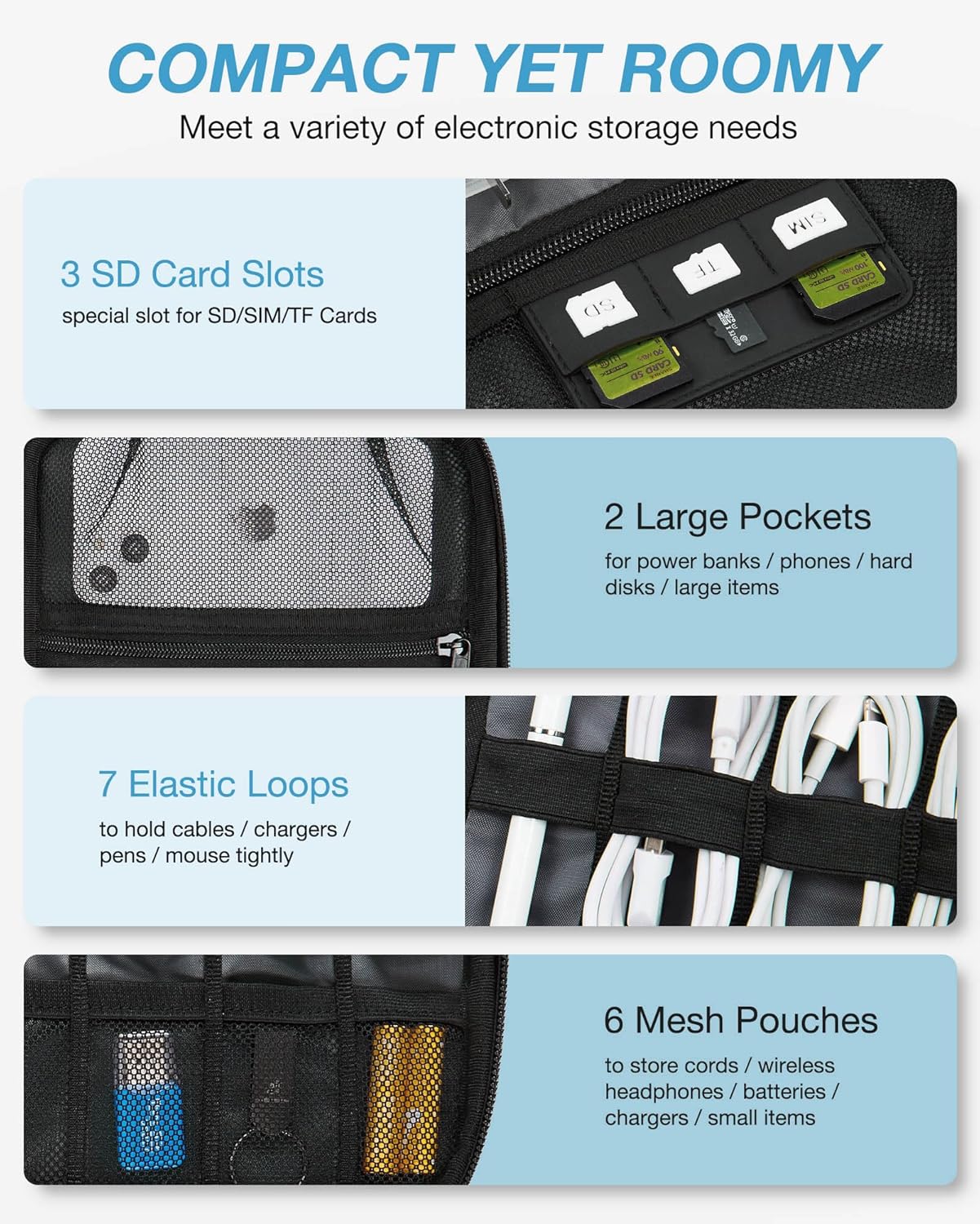 BAGSMART Large Electronics Travel Organizer Case, Tech Accessories Cord Storage Bag for Phone, Power Bank, SD Card